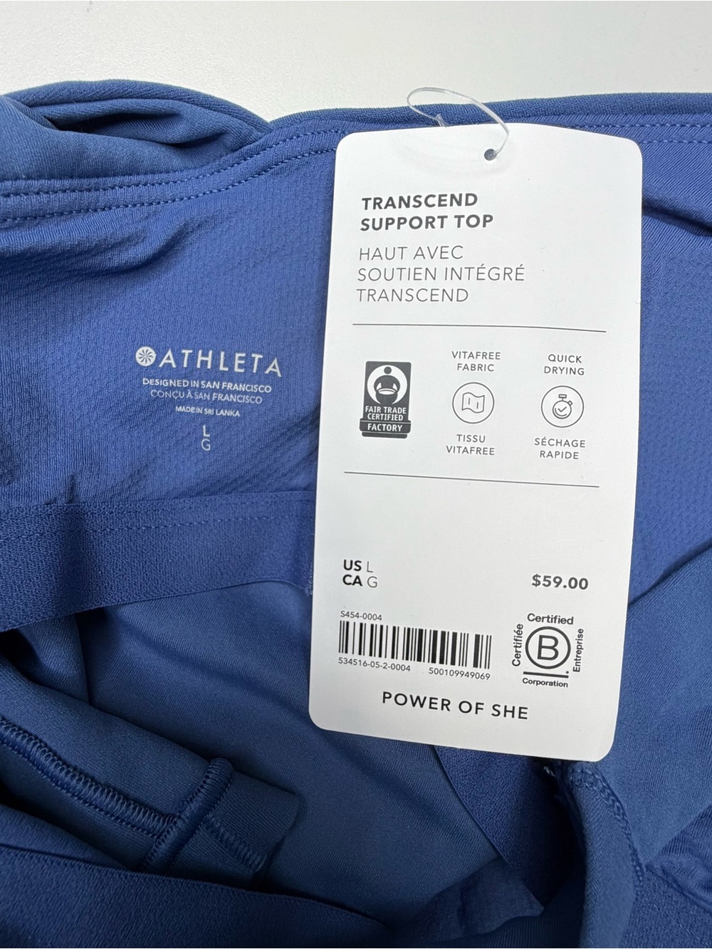 Athleta Women's Transcend Support High Neck Athletic Top, Blue, size L. NEW! - Picture 3 of 4